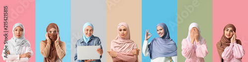 Cuadro en lienzo Diverse group of young muslim women wearing hijabs in various colors and styles