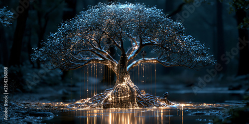 magic tree of wonders glowing in enchanted forest, mystical tree of life surrounded by magical nature, fantasy tree of life radiating mystical energy
