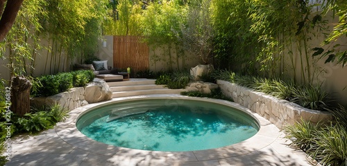 swimming pool at the bank of the luxurious beach glass platted with sierra blue water abstract backgroiund 