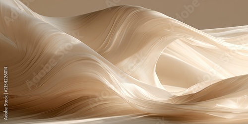 Abstract, flowing, translucent fabric forms in soft, warm, earthy tones