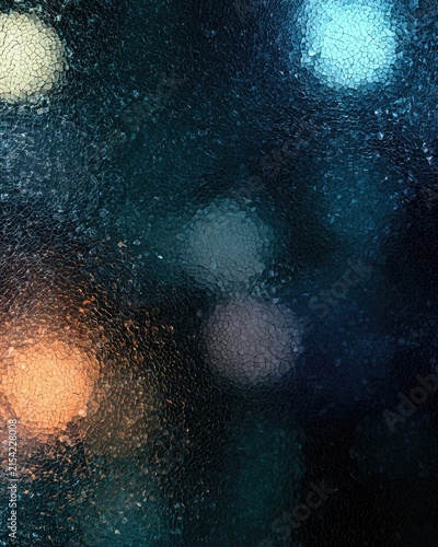 Abstract textured background with soft, blurred bokeh lights in blues, oranges, and yellows