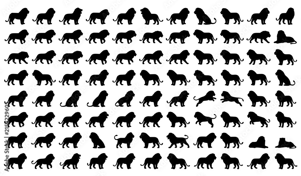 Fototapeta premium Wild Lion Standing Silhouette Vector Collection for Wildlife Logo Design