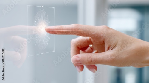 hand interacting with transparent touchscreen interface, modern technology, clean minimal design