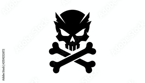 Black silhouette skull and crossbones logo design representing danger or pirate flag in minimal vector style.