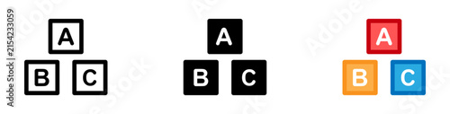 ABC blocks icon silhouette in flat style, child education vector illustration, on isolated background, mentary school, early childhood education.