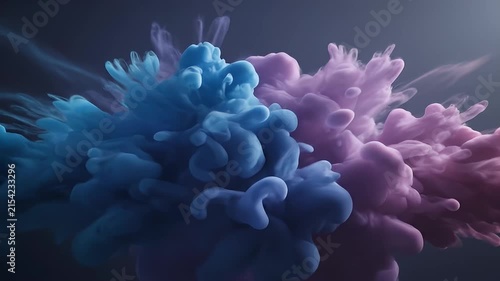 Swirling blue and purple ink clouds in water.