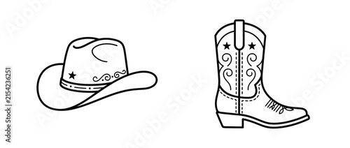 Western Cowboy Hat and Boot Icon Set