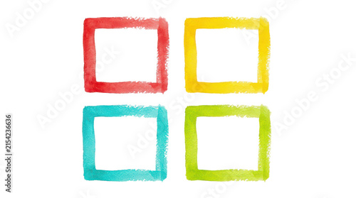 Set of four watercolor square frames isolated on transparent background