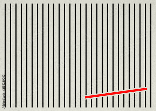Red diagonal line contrasting with black vertical lines in geometric pattern