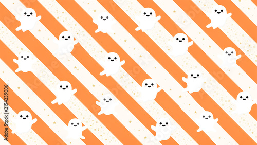 Cute cartoon ghost characters arranged in diagonal stripes pattern on transparent background for creative designs