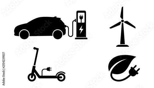 Ecology Car Service and Transportation Flat Icon Set with Cars, Trucks, Vans, Buses, Bikes, Tractors and Delivery Vehicles Vector Illustration