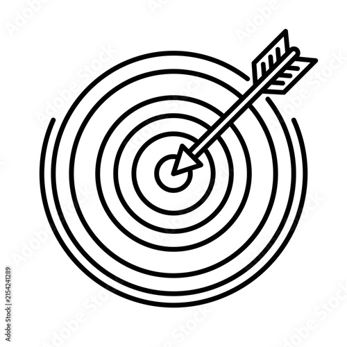 Outline icon of an arrow hitting a target's bullseye, symbolizing goal achievement, success, and precision in business strategy and performance.