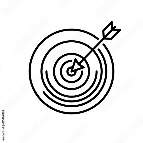 Success Concept: Precision Arrow Hitting Bullseye on Target Board Outline Icon