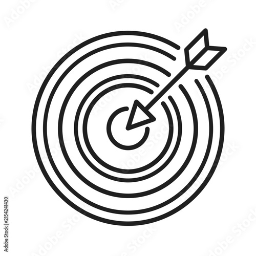 Target with arrow hitting bullseye line icon. Concept of business goal achievement, success, accuracy, and strategic planning.