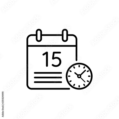 Calendar with Date and Clock Icon Representing Schedule, Appointment, Deadline, and Time Management