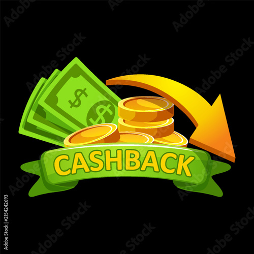 Cashback Money and Coins Reward Icon with Green Ribbon Vector