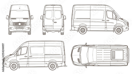 Commercial Van Blueprint CAD Vector Illustration Set