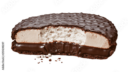 Quadro su tela Chocolate covered marshmallow cookie with gooey chocolate filling, isolated on t