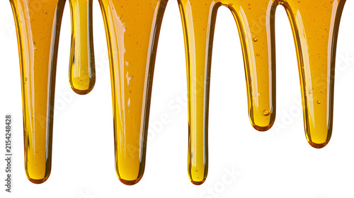 Принти на полотні Golden viscous honey dripping in strands, isolated on transparent background