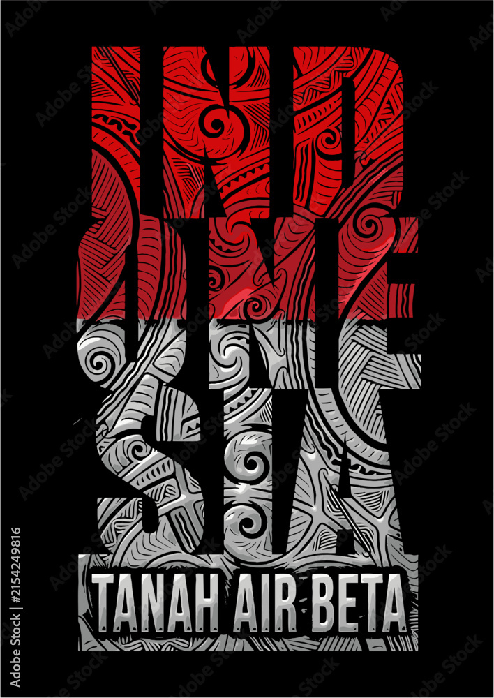 Fototapeta premium Red and Gray Indonesian Streetwear Graphic Design with Ornamental Typography