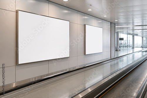 Blank Advertising Panels Along Airport Moving Walkway Blank Branding Mockup for Commercial Design and Advertising