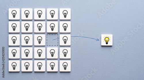 Inspiration selected from grid of lightbulb icons representing creative business ideas