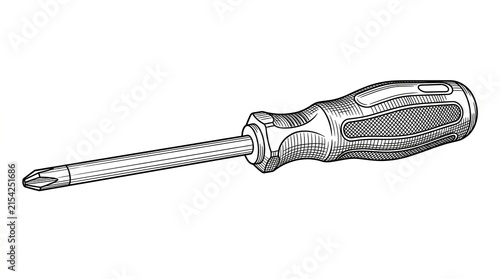 Vintage phillips head screwdriver illustration, retro hand tool for construction, classic metal and rubber screwdriver for home repair isolated PNG with Transparent Background