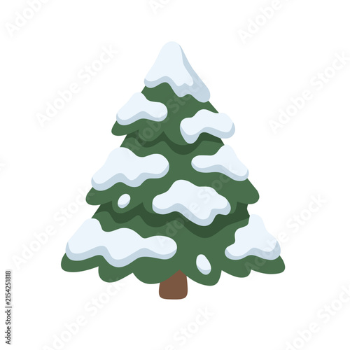 Snow Covered Evergreen Pine Tree Vector Illustration