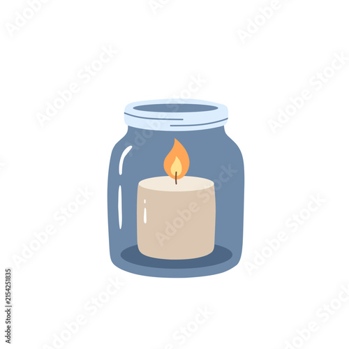 Cozy Glass Jar Candle Winter Vector Illustration