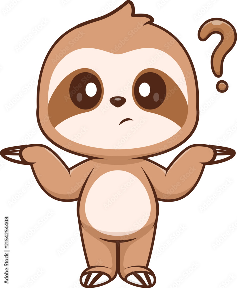 Fototapeta premium Cute Sloth Confused Cartoon