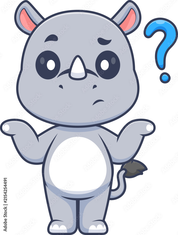 Fototapeta premium Cute Rhino Confused Thinking Cartoon