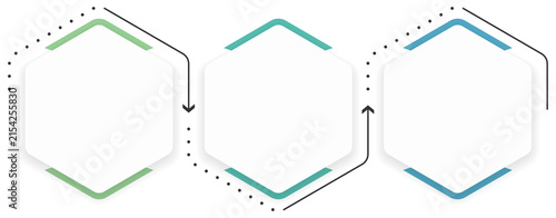 Infographic template with three hexagonal stages connected by arrows