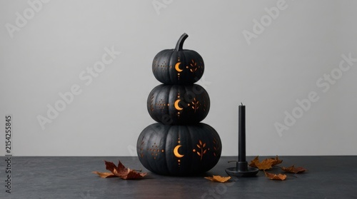 Halloween black ceramic jack-o'-lantern candle holder