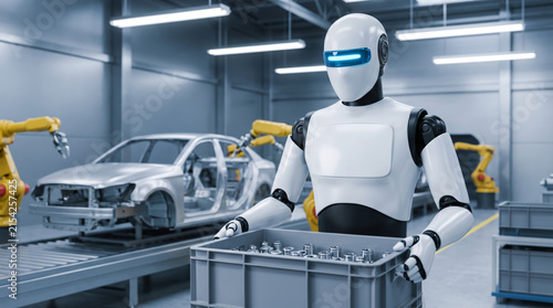 Humanoid robot factory industrial automation. Smart ai cyborg machine. futuristic future innovation, automation engineering manufacturing production
