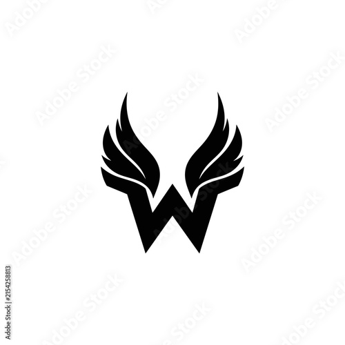 Elegant winged letter W logo design element.