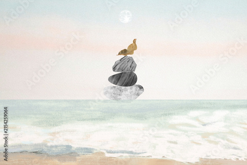 Canvas Print Aesthetic beach stones background, mindfulness design