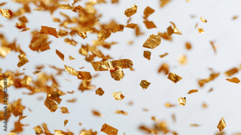 Obraz premium The Golden Confetti in Flight: A Festive Shower of Shimmering Metallic Particles