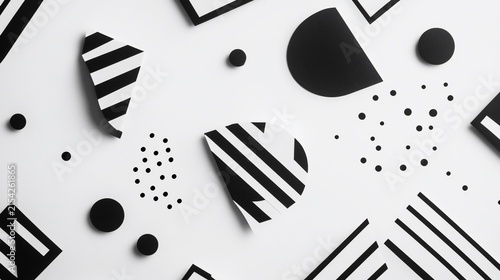 Abstract Black and White Geometric Memphis Style Pattern