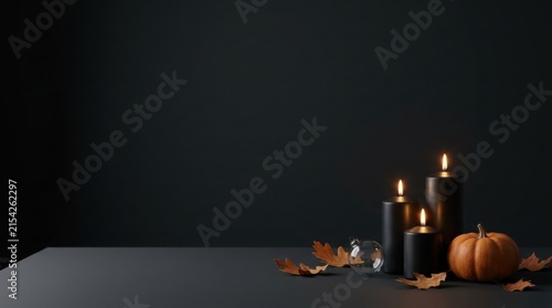 Halloween jack-o'-lantern pumpkins with glowing candlelight