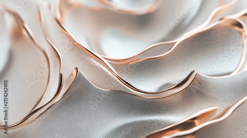Abstract 3D Background with Rose Gold Curves and Textured Metallic Layers