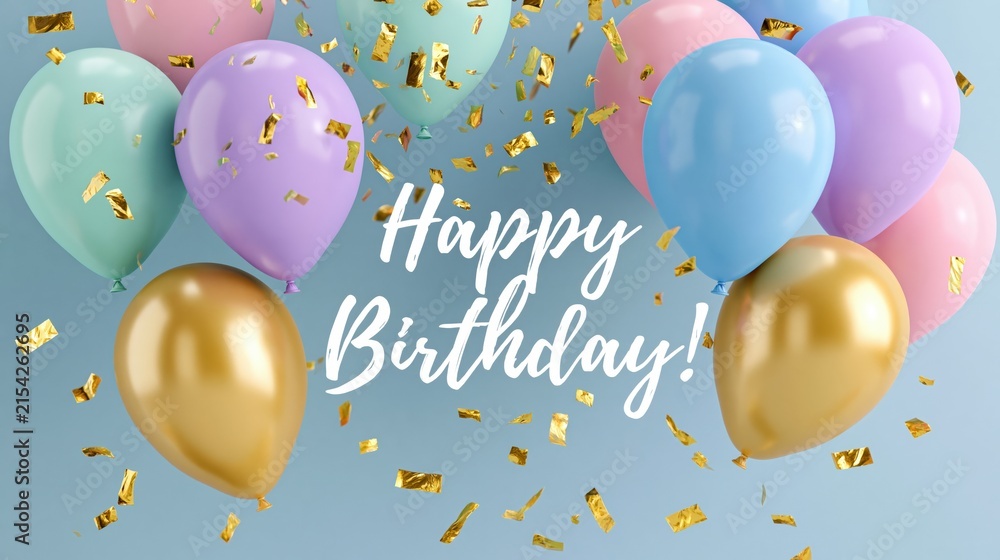 Obraz premium The Birthday Balloons Celebration with Colorful Confetti and Joyful Wishes