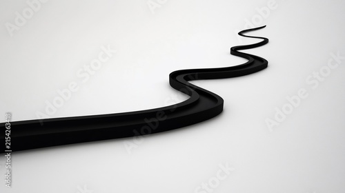 Abstract 3D Wavy Black Road Path on White Background