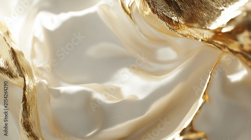 Abstract Background of White Satin Fabric and Liquid Gold Waves