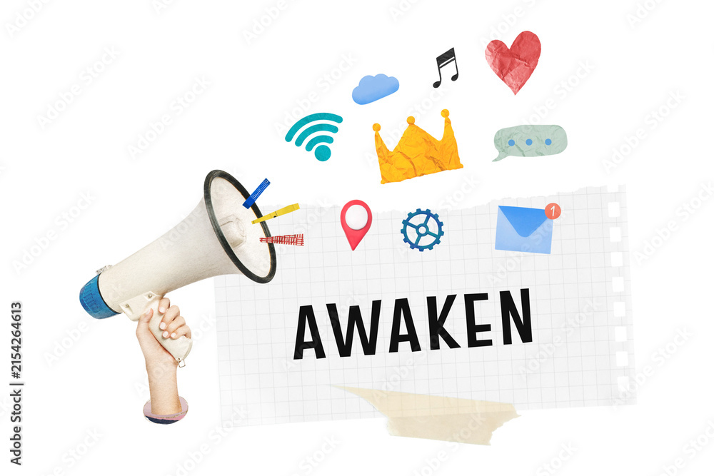 Obraz premium Digital marketing png awaken notepaper collage sticker, transparent background