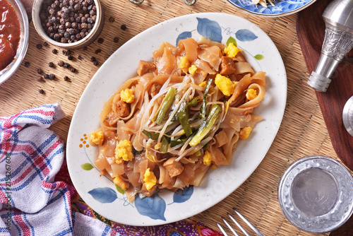 Thai stir-fried rice noodles on the plate