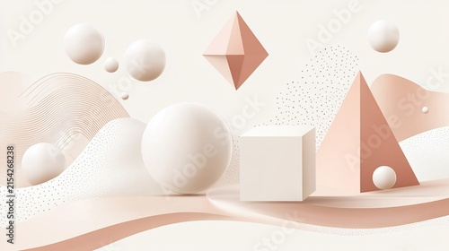 Elegant Abstract Geometric Composition with Soft Pastel Color Palette and Subtle Textures