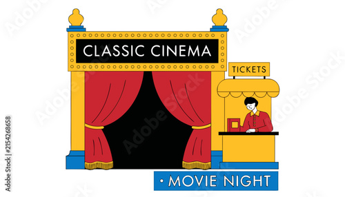 Photography Very beautiful colorful realistic vector illustration of a classic movie theater