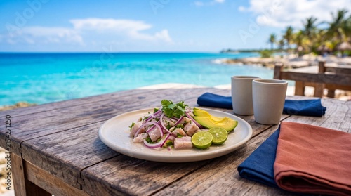 Fresh Seafood Ceviche Served at Tropical Beachfront Resort