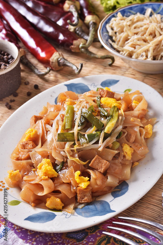 Thai stir-fried rice noodles on the plate