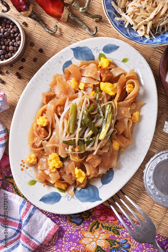 Thai stir-fried rice noodles on the plate
